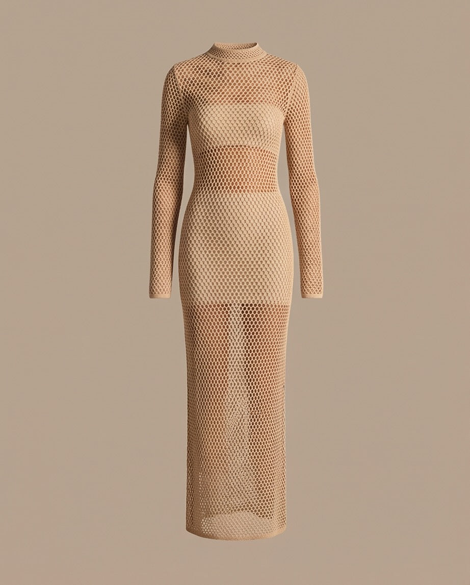 Geraldine Sculpted Viscose Knit Dress in Beige | Casa Maly