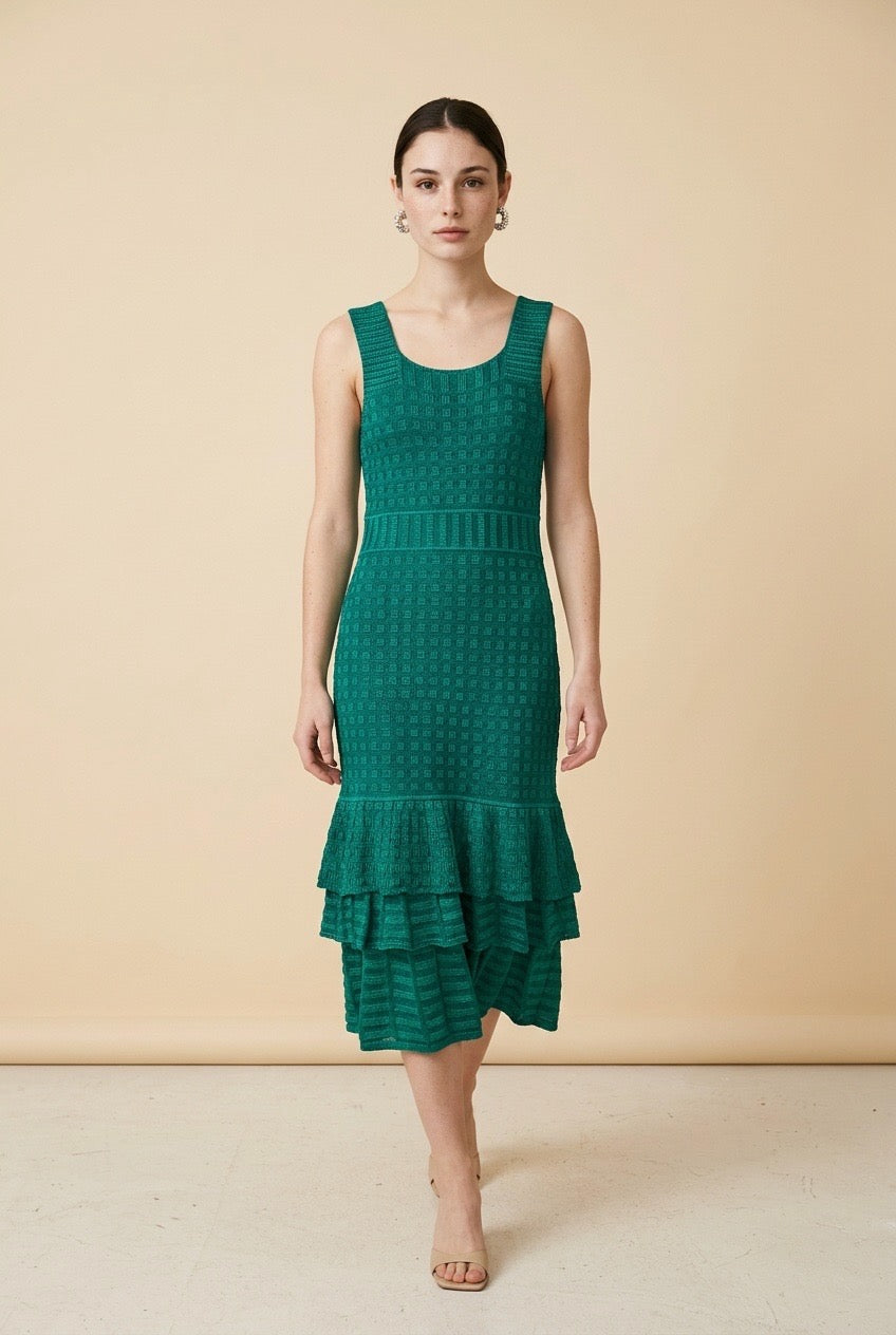 Palmeiras Green Structured Knit Dress | Casa Maly