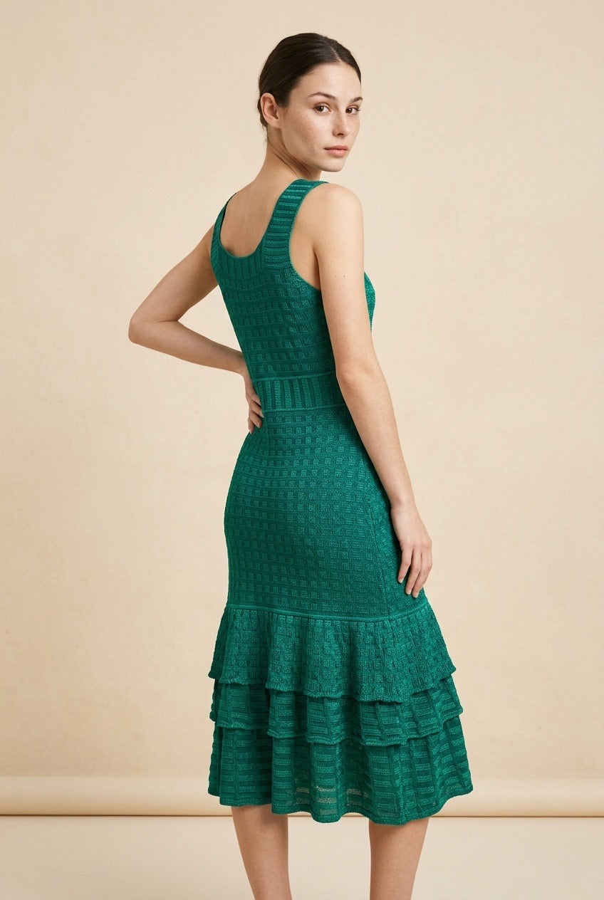Palmeiras Green Structured Knit Dress | Casa Maly