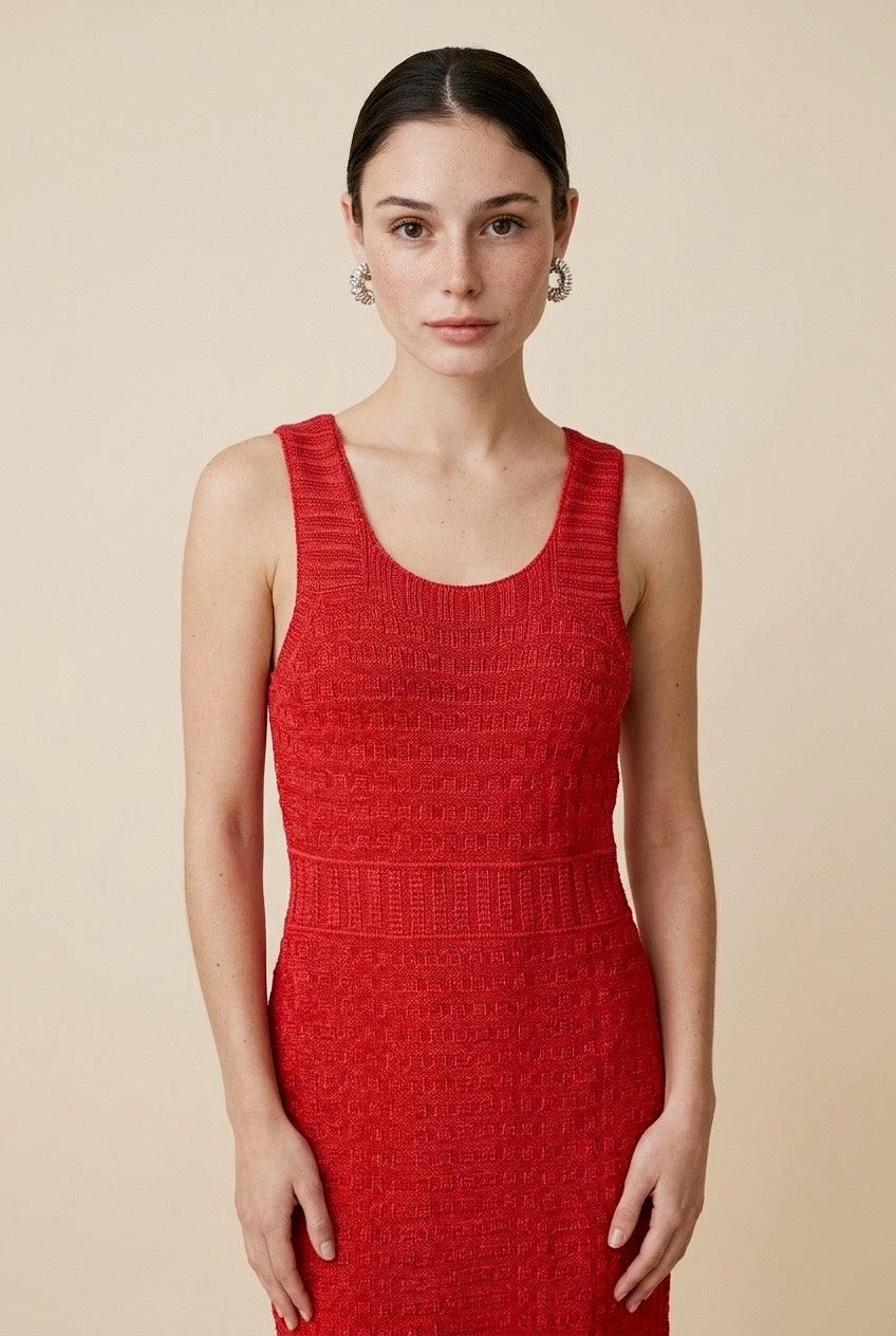 Palmeiras Red Structured Knit Dress | Casa Maly
