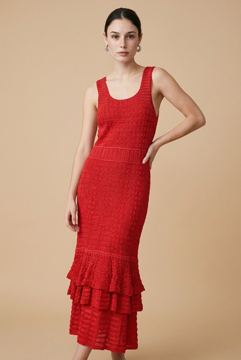 Palmeiras Red Structured Knit Dress | Casa Maly