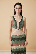 Silvia Beige, Olive & Mocca Knit Dress | Casa Maly