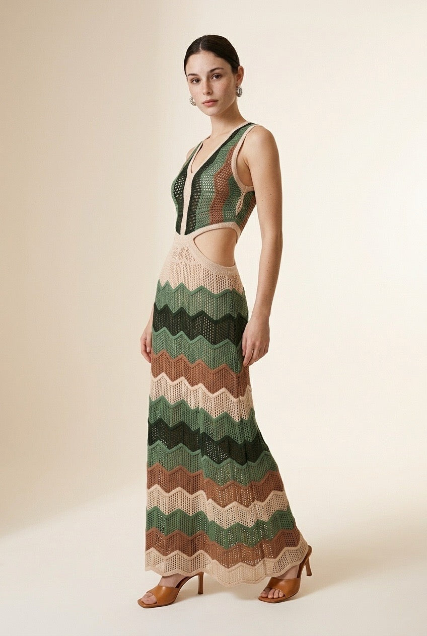 Silvia Beige, Olive & Mocca Knit Dress | Casa Maly