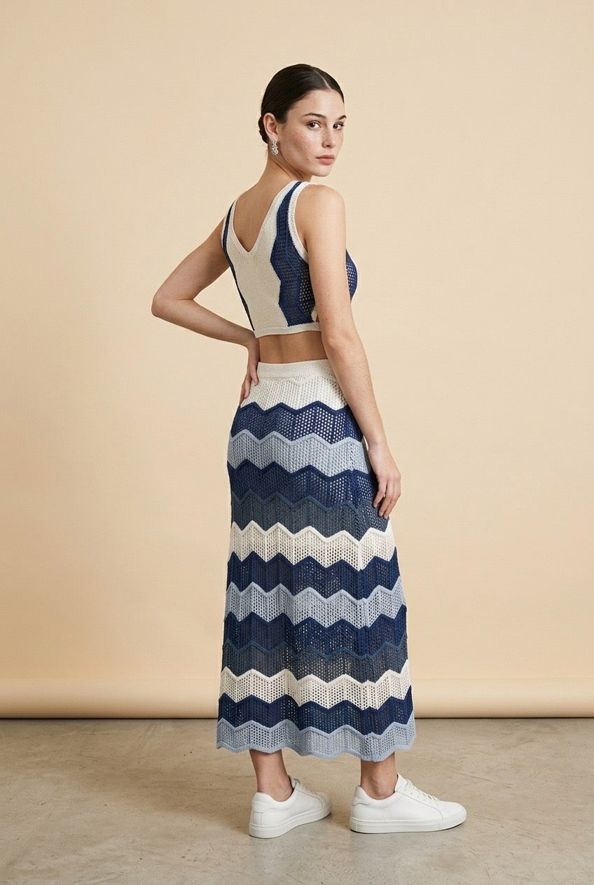 Silvia Blue & Off White Knit Dress | Casa Maly