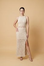 Bossa Nova Textured Knit Coastal Dress in Beige | Casa Maly