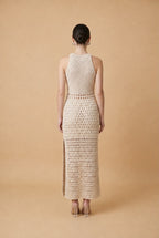 Bossa Nova Textured Knit Coastal Dress in Beige | Casa Maly