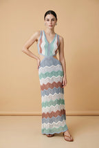 Silvia Off White & Aquamarine Knit Dress | Casa Maly
