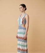 Silvia Off White & Aquamarine Knit Dress | Casa Maly
