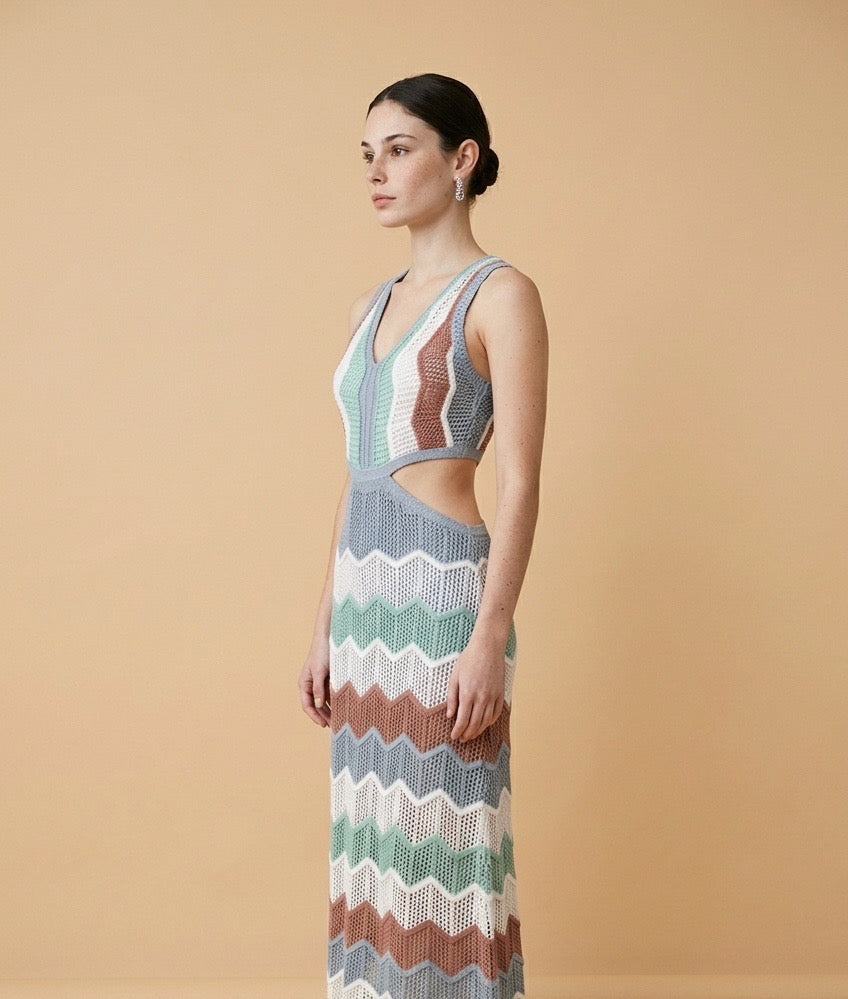 Silvia Off White & Aquamarine Knit Dress | Casa Maly