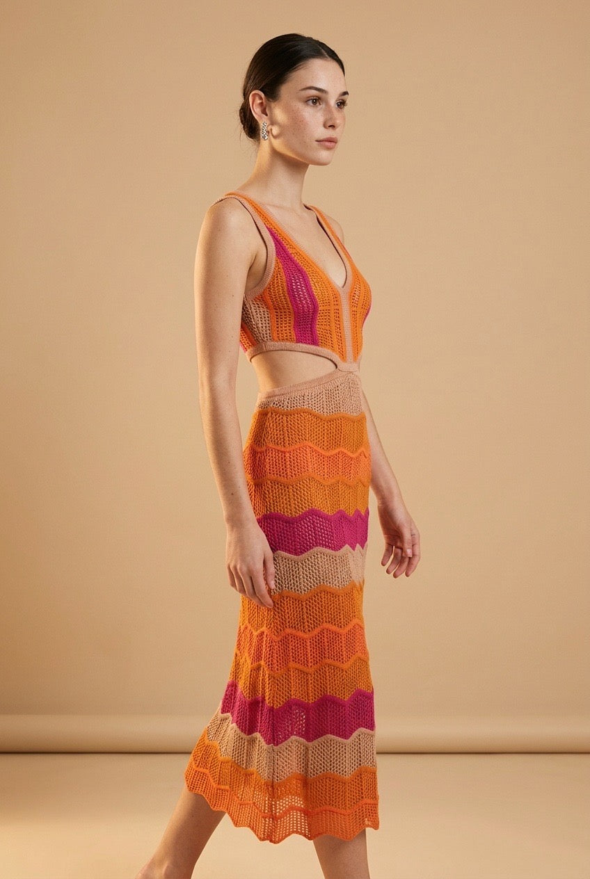 Silvia Fuchsia & Orange Knit Dress | Casa Maly