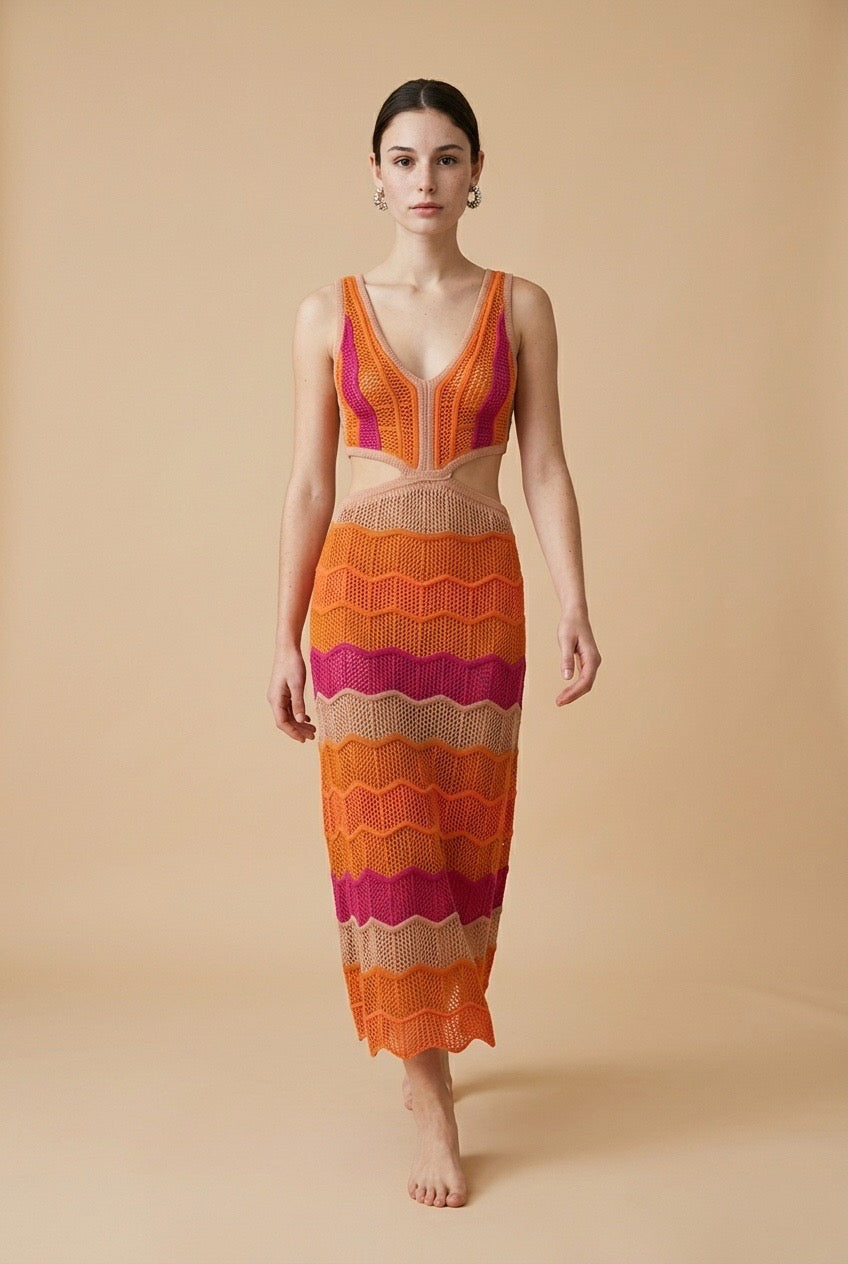 Silvia Fuchsia & Orange Knit Dress | Casa Maly