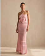 Bloom 3D Flower Pointelle Knit Halter Maxi Dress in Pink | Casa Maly
