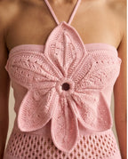 Bloom 3D Flower Pointelle Knit Halter Maxi Dress in Pink | Casa Maly