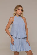 Esther Halter Neck Top and Pleated Mini Skirt Knit Set in Baby Blue | Casa Maly