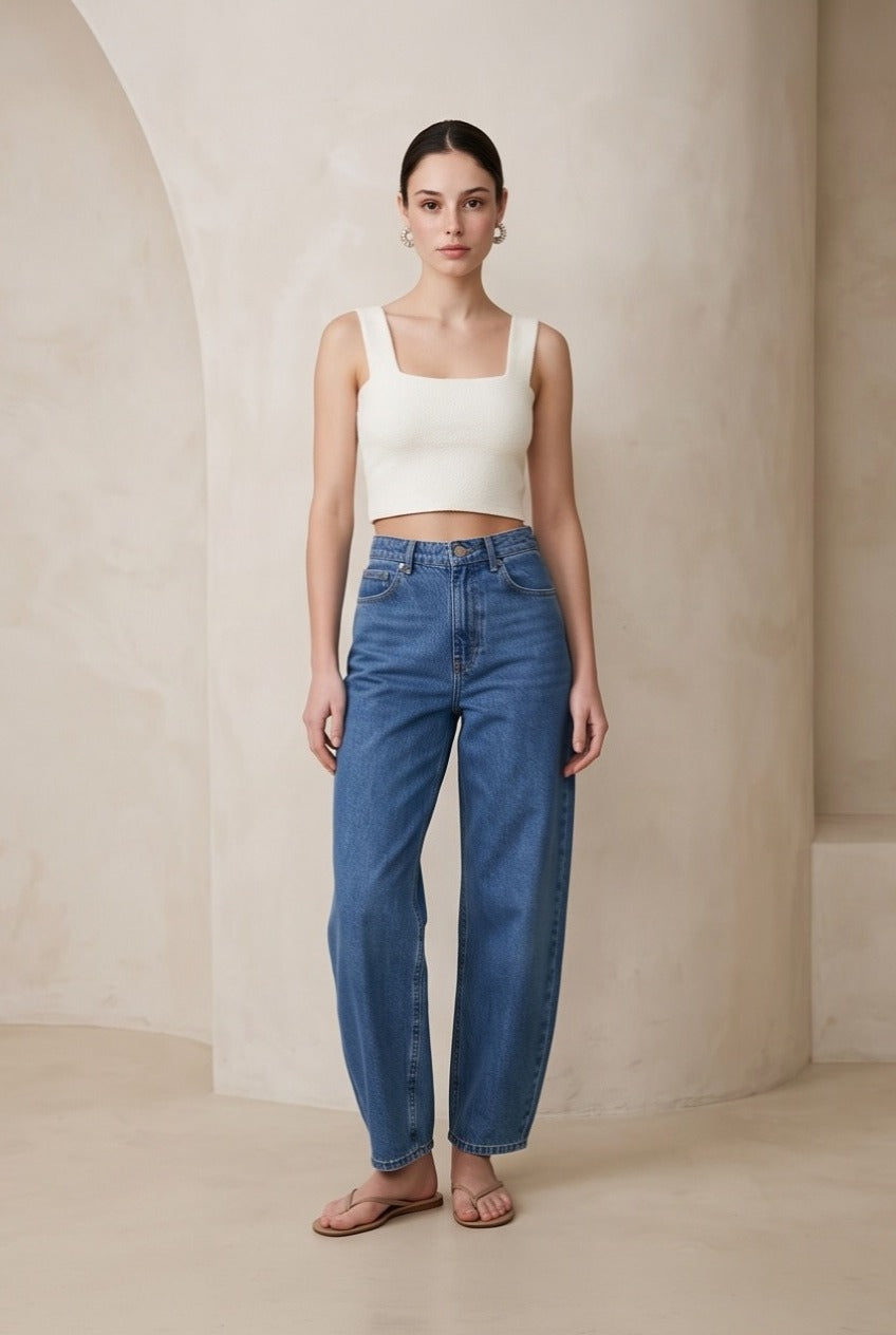 Fita Viscose Blend Contour Knit Top in Off White | Casa Maly
