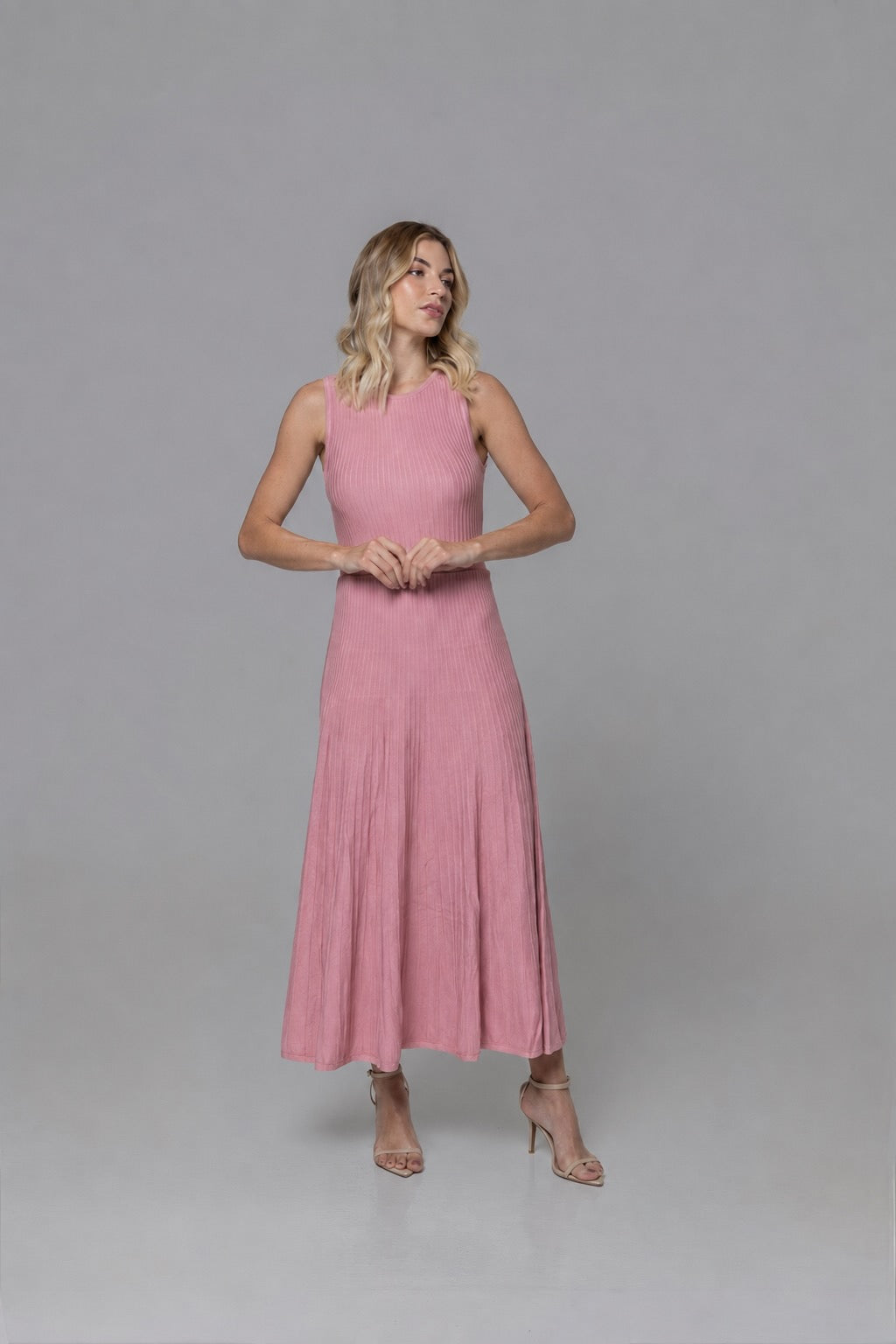 Georgette Silky Viscose Blend Knit Dress in Pink | Casa Maly