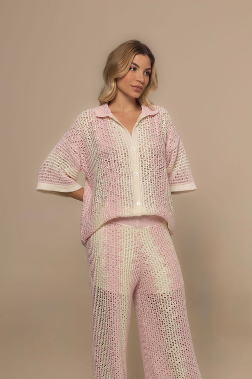 Pink & Beige Knit Two-Piece Resort Set | Casa Maly