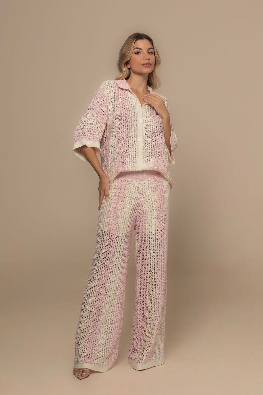 Pink & Beige Knit Two-Piece Resort Set | Casa Maly
