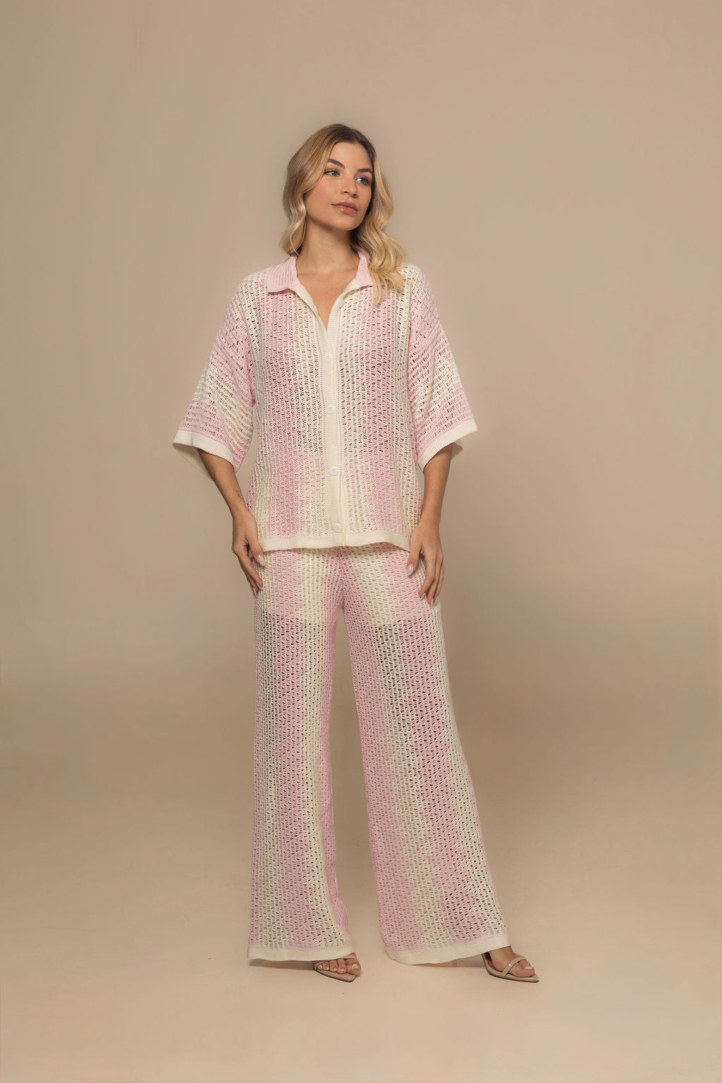 Pink & Beige Knit Two-Piece Resort Set | Casa Maly