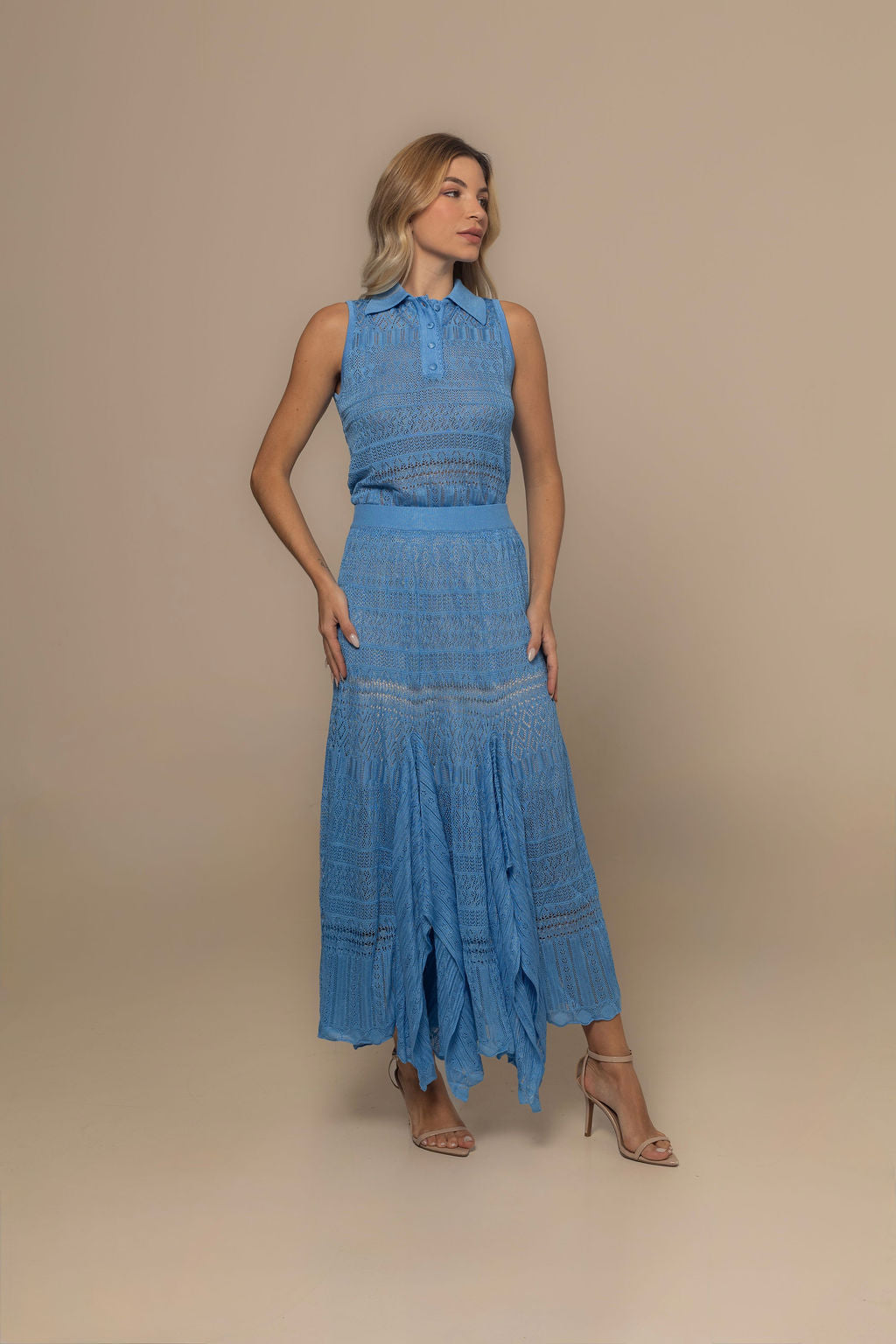 Set Trullo Light Blue Viscose Skirt Set | Casa Maly