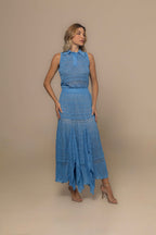 Set Trullo Light Blue Viscose Skirt Set | Casa Maly