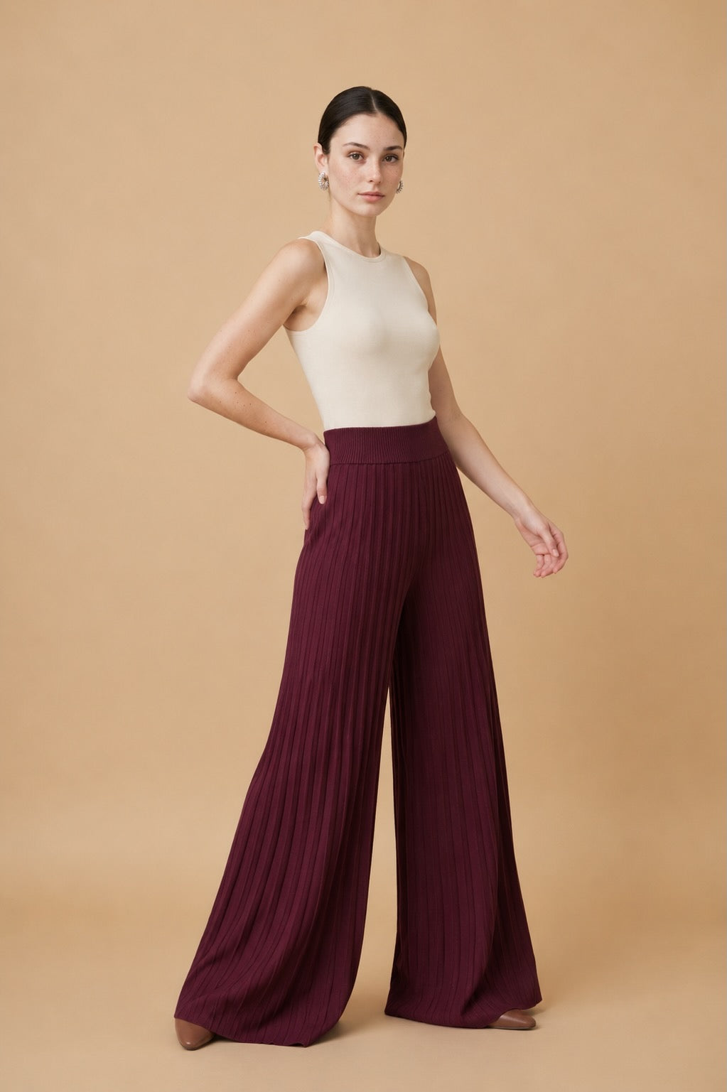 Samba Burgundy Acrylic Knit Pant | Casa Maly