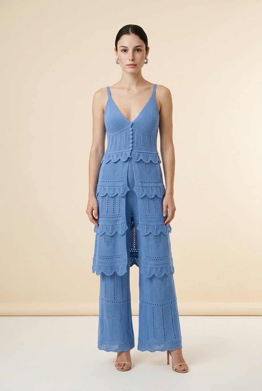 Front view of the women's Ostuni Set in blue One Size by Casa Maly