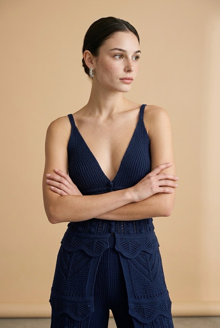 Front view of the women's Ostuni Set in navy One Size by Casa Maly