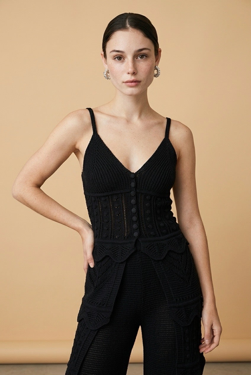 Front view of the women's Ostuni Set in black One Size by Casa Maly
