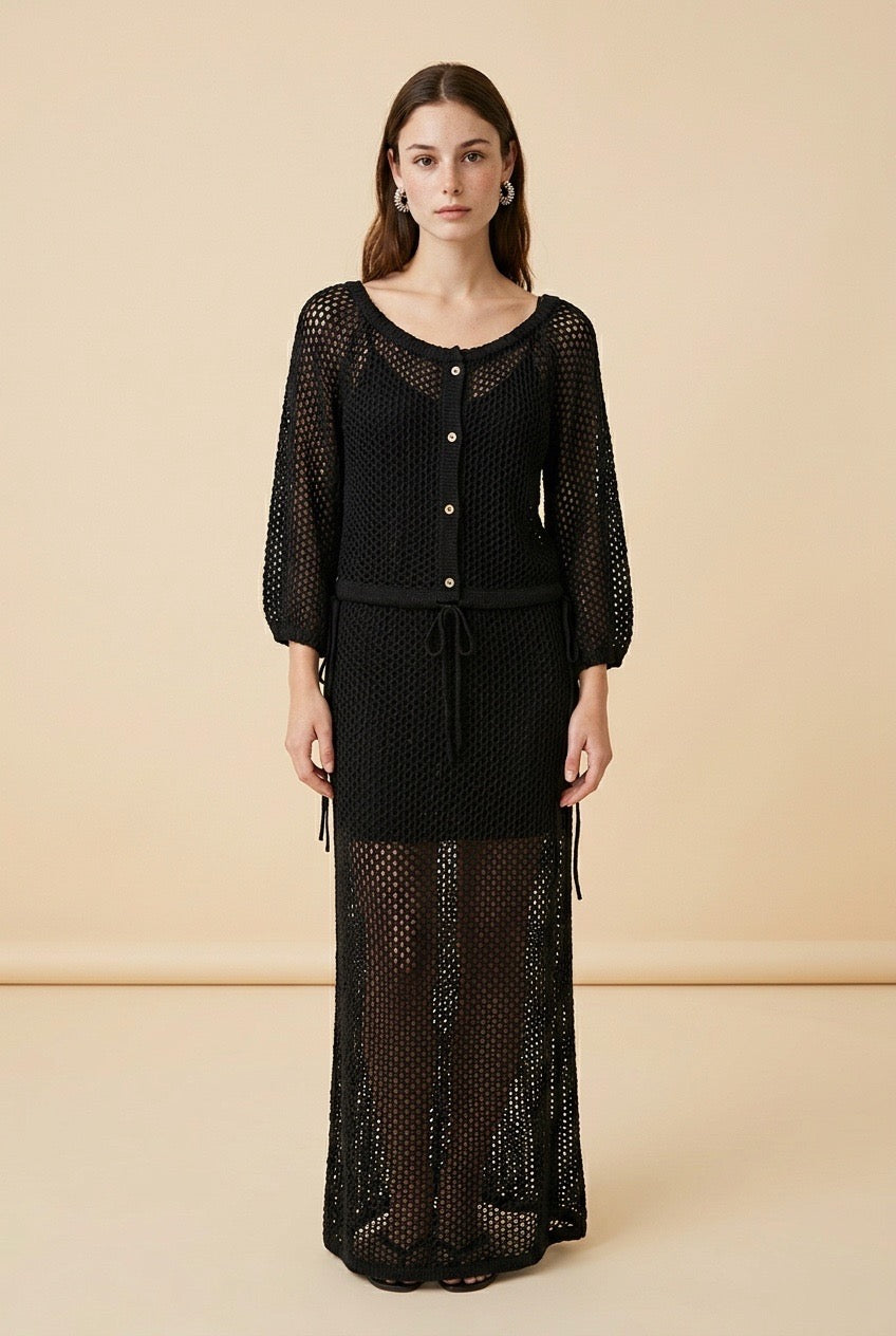 Praia Mayan Black Open-Stitch Knit Set | Casa Maly