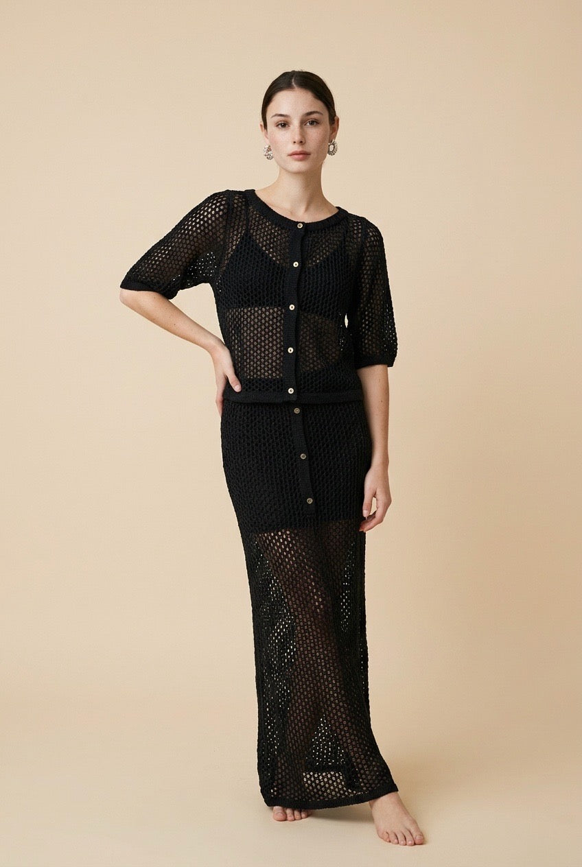 Praia Mayan Black Open-Stitch Knit Set | Casa Maly