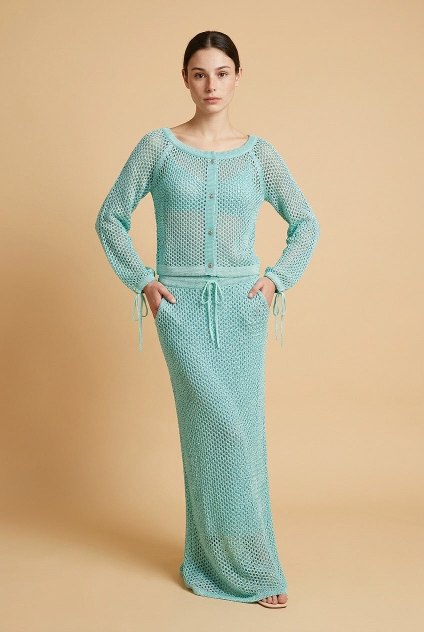 Praia Mayan Aquamarine Open-Stitch Knit Set | Casa Maly