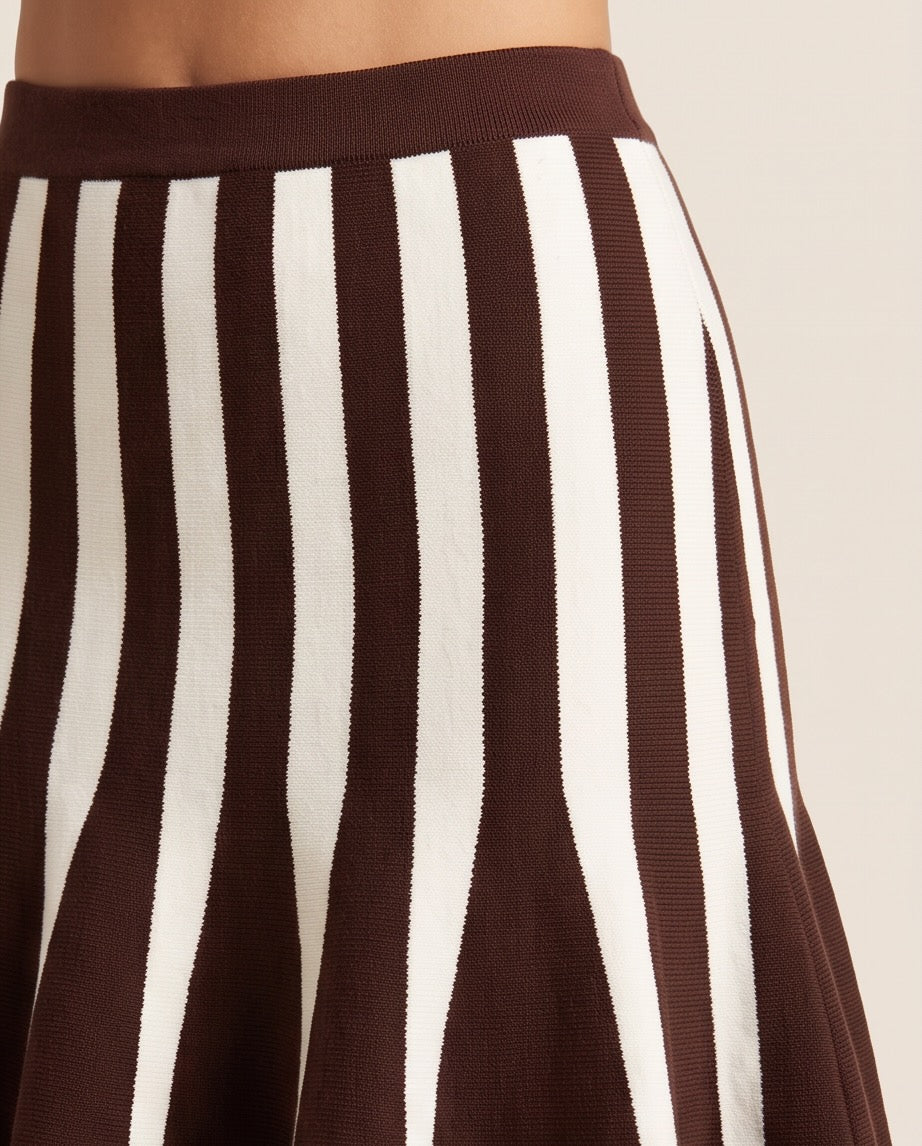 Marina Striped Strapless Peplum Top and Mini Skirt Knit Set in Red and White | Casa Maly