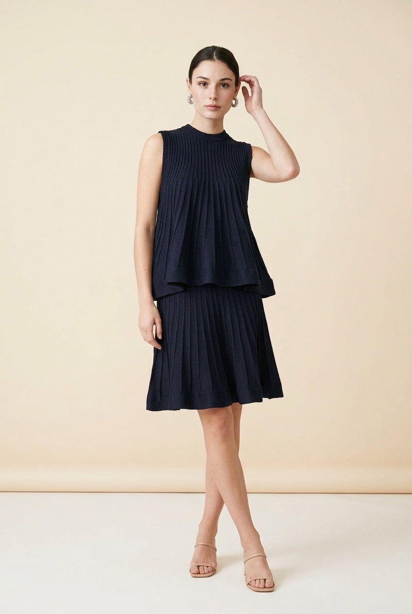 Olivia Blouse and Skirt Two-Piece Set in Navy | Casa Maly