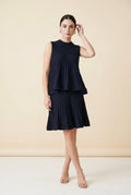 Olivia Blouse and Skirt Two-Piece Set in Navy | Casa Maly