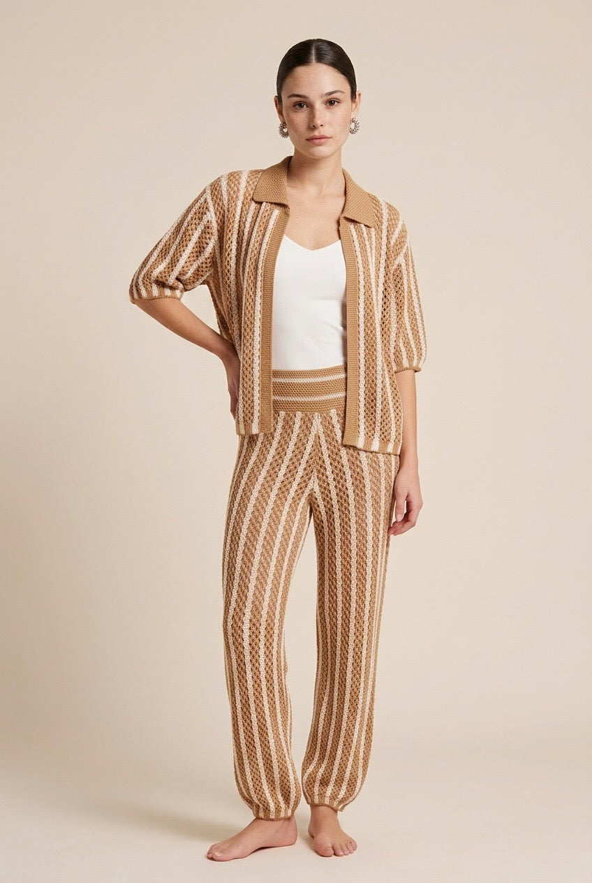 Sicilia Beige & Off White Knit Lounge Set | Casa Maly