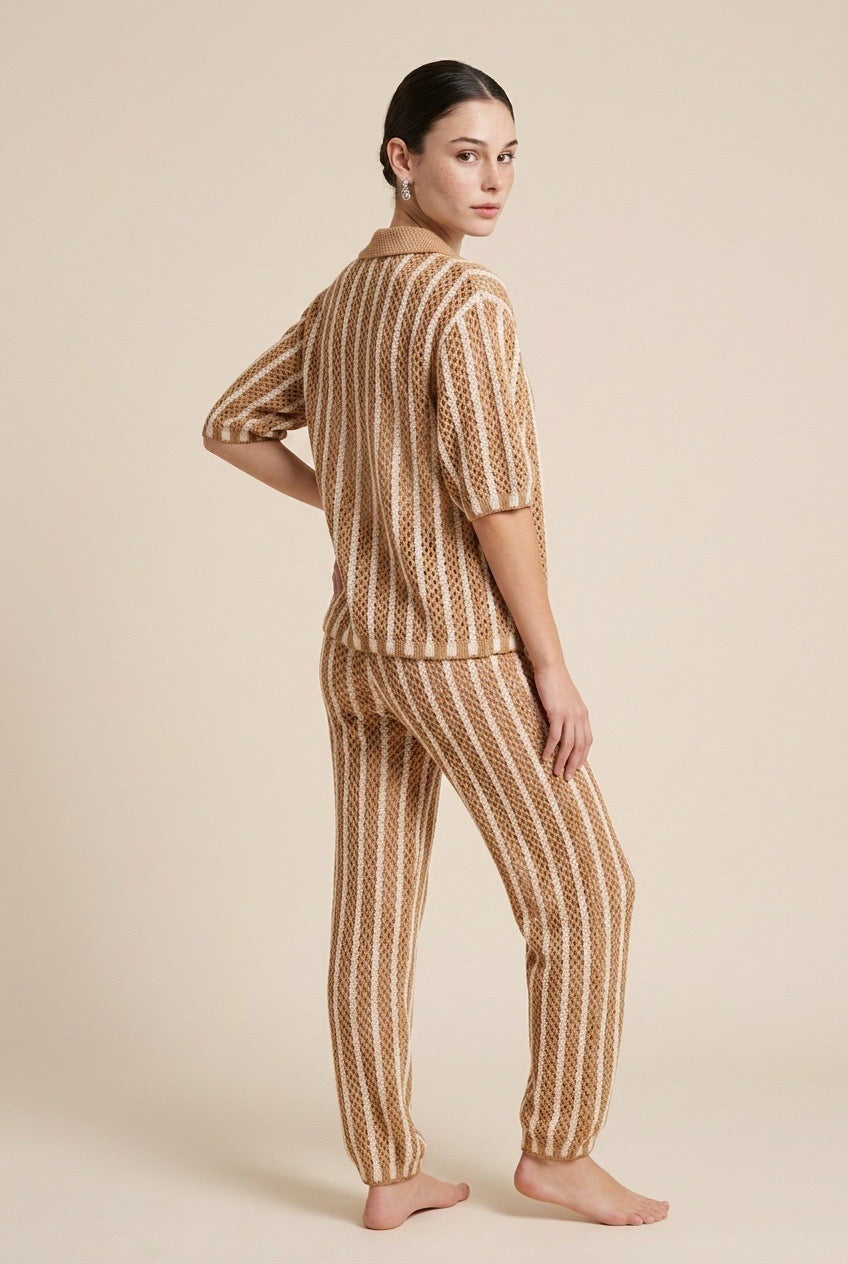 Sicilia Beige & Off White Knit Lounge Set | Casa Maly