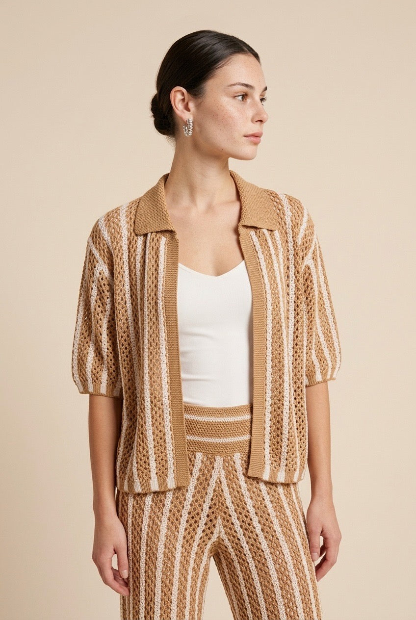 Sicilia Beige & Off White Knit Lounge Set | Casa Maly