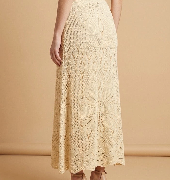 Sevilla Yellow Geometric Open-Knit V-Neck Dress | Casa Maly