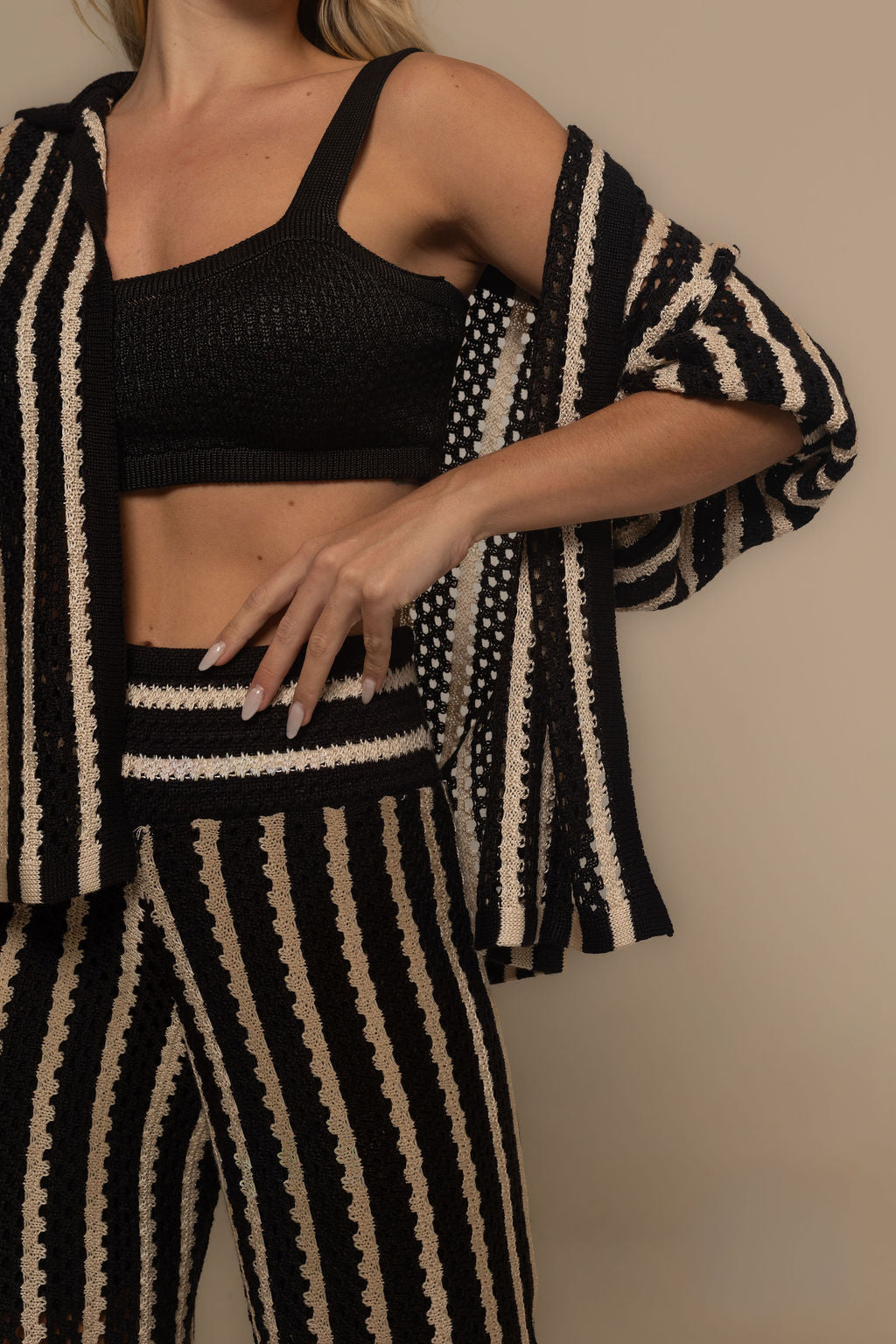 Sicilia Black & Beige Knit Lounge Set | Casa Maly
