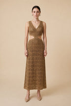 Silvia Lurex Gold Crochet V-Neck Dress | Casa Maly