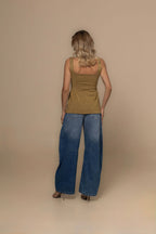 Gold Luminous Metallic Knit Flared Top in Gold | Casa Maly