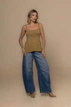 Gold Luminous Metallic Knit Flared Top in Gold | Casa Maly