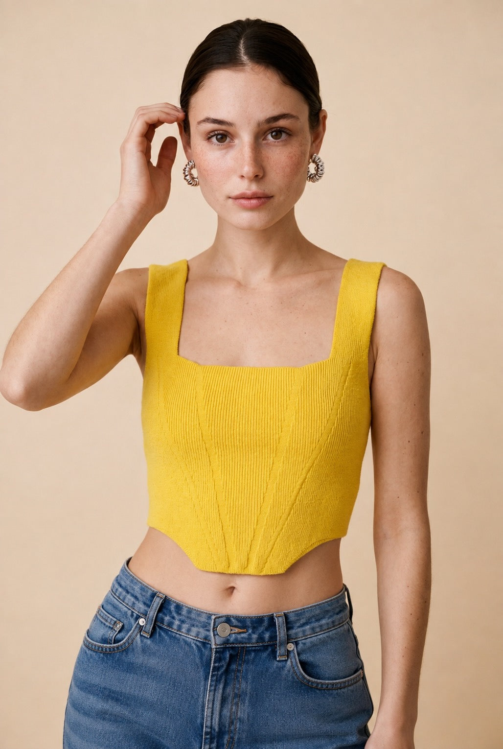 Joia Viscose Blend Fluid Contour Knit Top in Yellow | Casa Maly