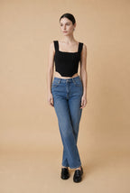 Joia Viscose Blend Fluid Contour Knit Top in Black | Casa Maly