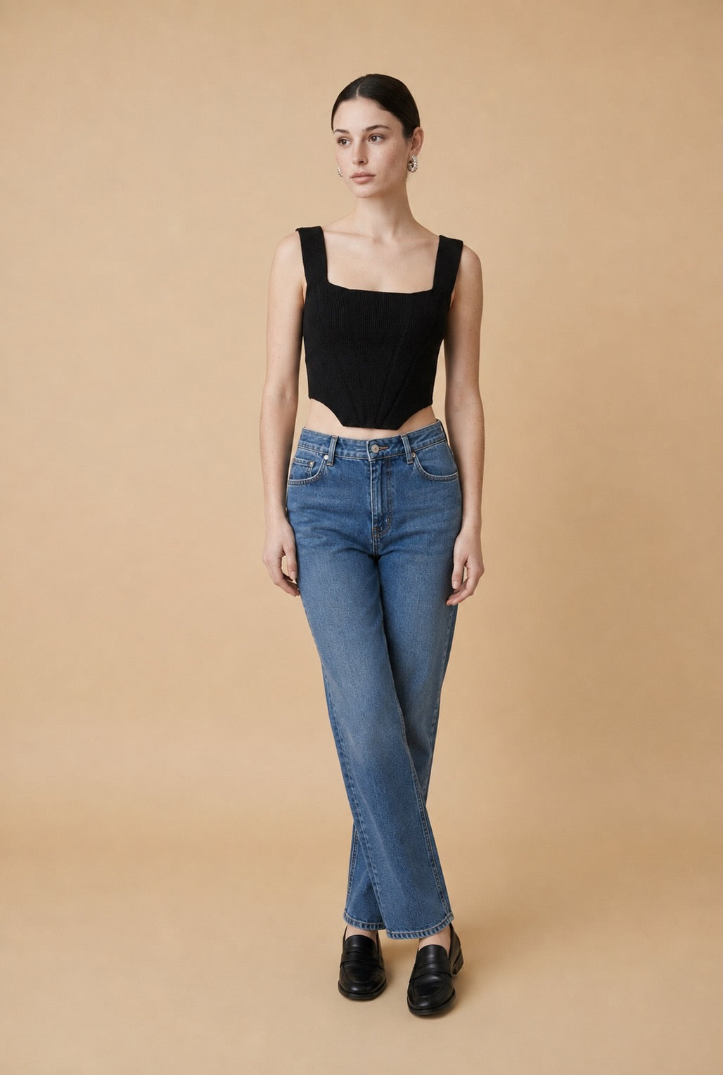 Joia Viscose Blend Fluid Contour Knit Top in Black | Casa Maly