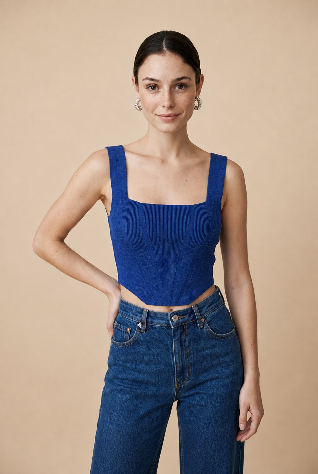 Joia Viscose Blend Fluid Contour Knit Top in Blue | Casa Maly