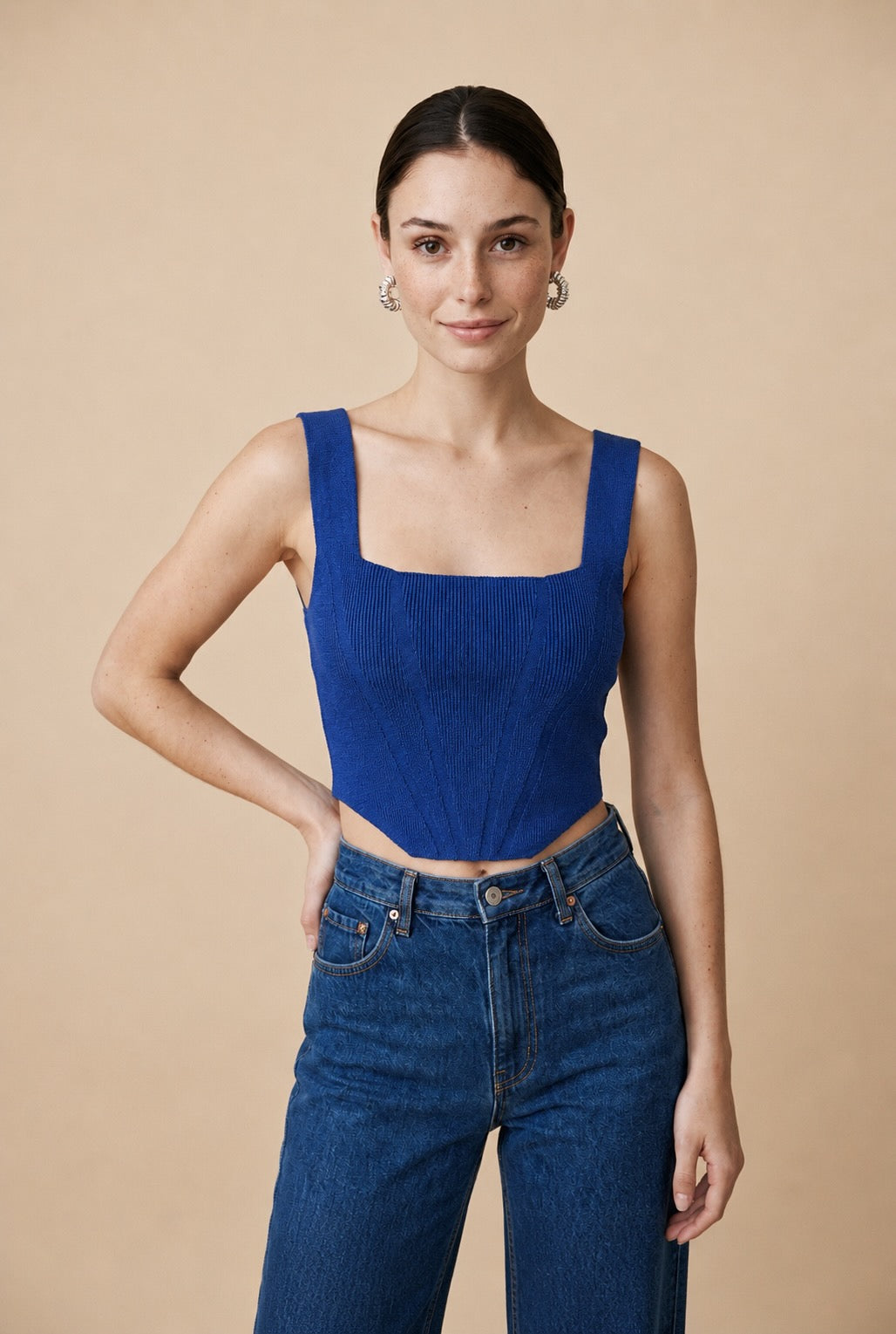 Joia Viscose Blend Fluid Contour Knit Top in Blue | Casa Maly