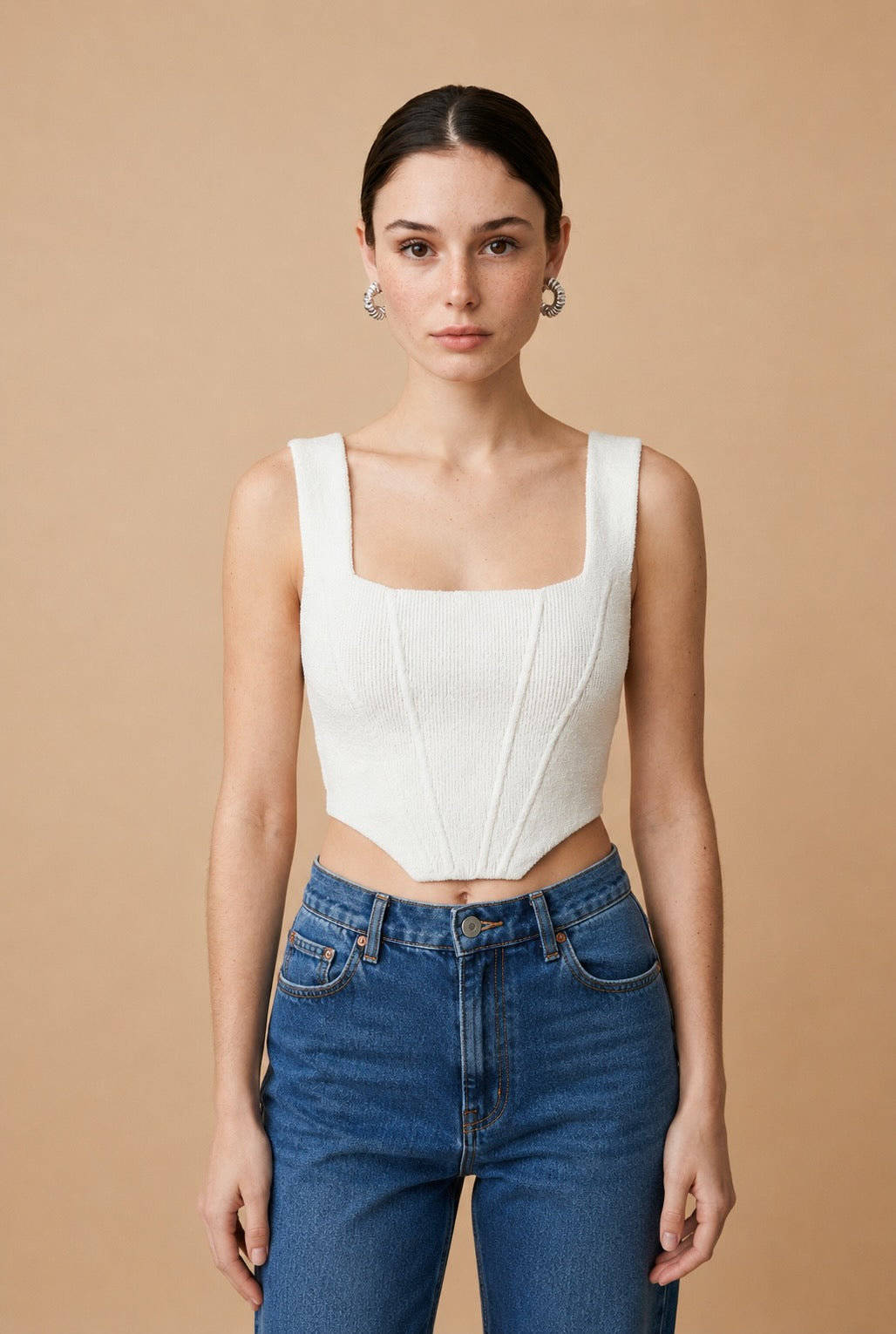 Joia Viscose Blend Fluid Contour Knit Top in Off White | Casa Maly
