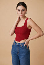 Joia Viscose Blend Fluid Contour Knit Top in Red | Casa Maly
